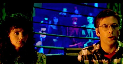 Red and Green Skeleton in the Background