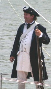 Maynard on his ship talking to Blackbeard