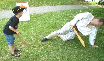 Michael Bagley and lad sword fight 2