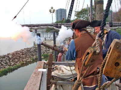 Mission and Mark firing the deck gun