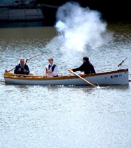 The pirates in the Firefly fire at the Santa Maria