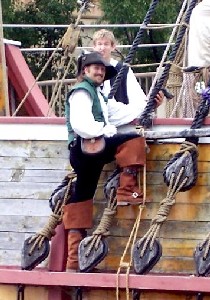 Shannon climbing over rail