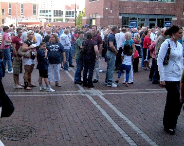 Crowd in front of the stadium