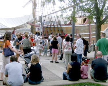 People waiting to board the Santa Maria