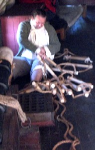 Michael making a rope ladder