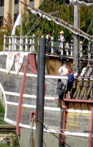 Pirates climbing the rope ladder