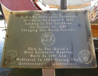 The Columbus, OH Santa Maria Dedication Plaque