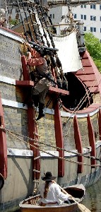 Josh scaling the side of the Santa Maria