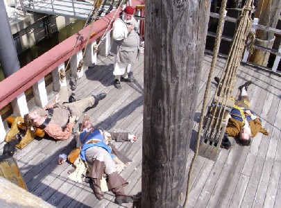 The Quarter Deck littered with bodies