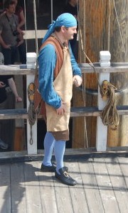 Mission standing on the Santa Maria quarter deck