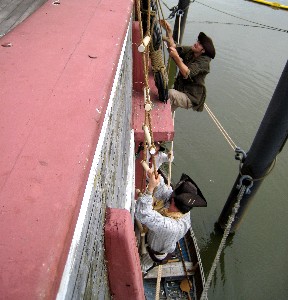 Howard outpacing Nathan on the rope ladder