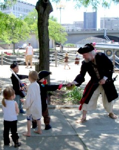 Mark Gist fences with some pirate lads