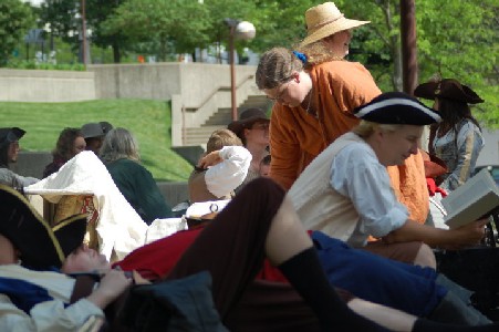Bloody Bess reading amidst the pirates in the park