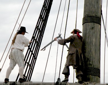 Michael and Chris sword fight on the spar 1