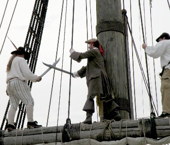 Michael and Chris sword fight on the spar 2