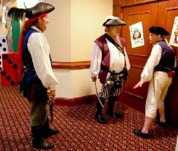 Josh, Richard and Thos. outside the pirate party door