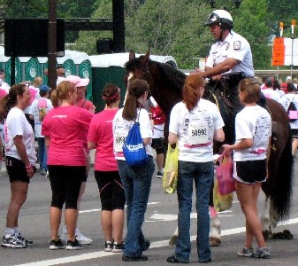 Pink People Surround the Horses