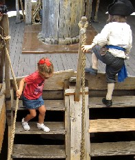 Carefully descending the stairs
