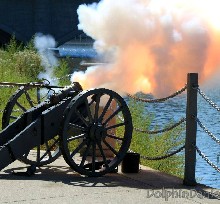 A dramatic shot of the firing mortar