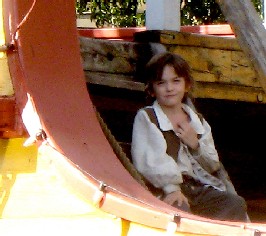 Zeke on the stairs of the Santa Maria