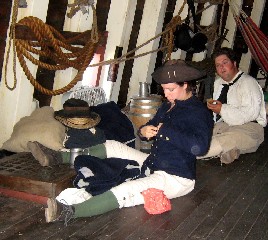 Andrea fixing her blue coat