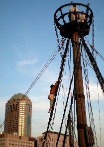 Andrea climbs to the crow's nest
