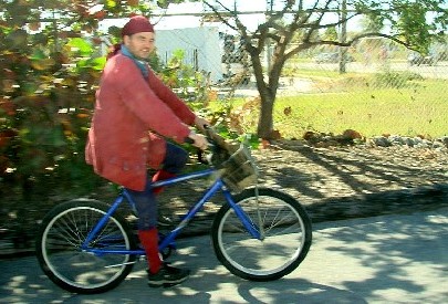 Mission riding his bike