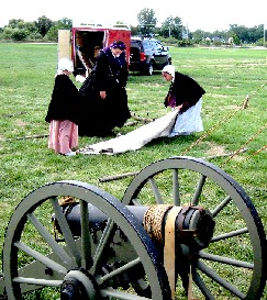Civil war reenactors set up