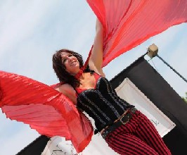 Jennifer Whitis with fire wings