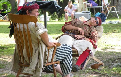 Zonked re-enactor in a chair
