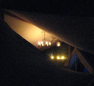 A candalabra lantern at night