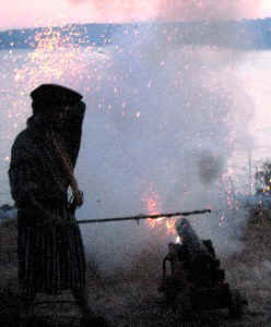 A fantastick explosion of sparks from a cannon