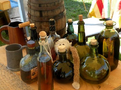 Lob in a forest of liquor bottles