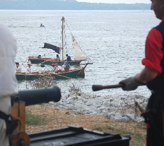 View of the boats during battle from cannon