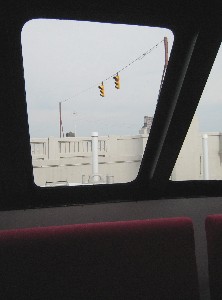 A view of the bridge out the boat window