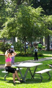 Girl in the park surfing the net 2
