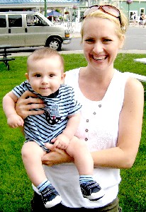 Mom showing us the kid wearing his pirate shirt