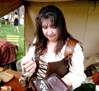 Trish and her bone chess set