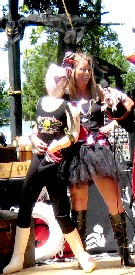 woman and inflatible pirate