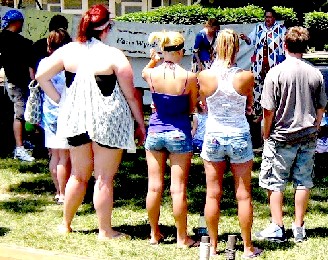 Clowns attracting a crowd