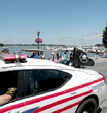 Police car and pirate flag