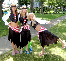 Three girls in matching outfits
