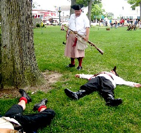 Dan looking at a dead pirate