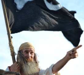 Billie Holding the Flag and Pointing