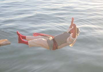 Someone going in backwards during the Walk the Plank Contest