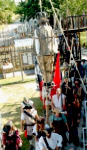 Bucky the gibbeted skeleton watches the flag parade