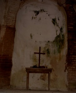 Fort wall with cross on table