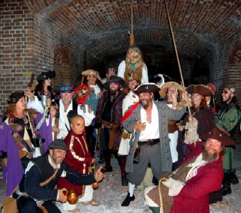 The crew celebrating as Sterling is hanged