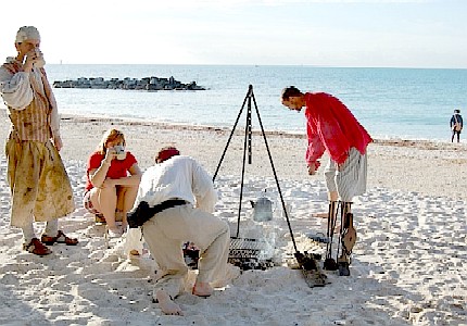 Archangels making coffee on the beach