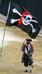 Spike saluting the pirate flag
